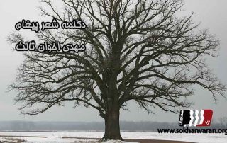 چون درختي در صميم سرد و بي ابر زمستاني هر چه برگم بود و بارم بود هر چه از فر بلوغ گرم تابستان و ميراث بهارم بود هر چه ياد و يادگارم بود ريخته ست چون درختي در زمستانم بي كه پندارد بهاري بود و خواهد بود ديگر اكنون هيچ مرغ پير يا كوري در چنين عرياني انبوهم آيا لانه خواهد بست ؟ ديگر آيا زخمه هاي هيچ پيرايش با اميد روزهاي سبز آينده خواهدم اين سوي و آن سو خست ؟ چون درختي اندر اقصاي زمستانم ريخته ديري ست هر چه بودم ياد و بودم برگ ياد با نرمك نسيمي چون نماز شعله ي بيمار لرزيدن برگ چونان صخره ي كري نلرزيدن ياد رنج از دستهاي منتظر بردن برگ از اشك و نگاه و ناله آزردن اي بهار همچنان تا جاودان در راه همچنان جاودان بر شهرها و روستاهاي دگربگذر هرگز و هرگز بربيابان غريب من منگر و منگر سايه ي نمناك و سبزت هر چه از من دورتر، خوشتر بيم دارم كز نسيم ساحر ابريشمين تو تكمه ي سبزي برويد باز، بر پيراهن خشك و كبود من همچنان بگذار تا درود دردناك اندهان ماند سرود من